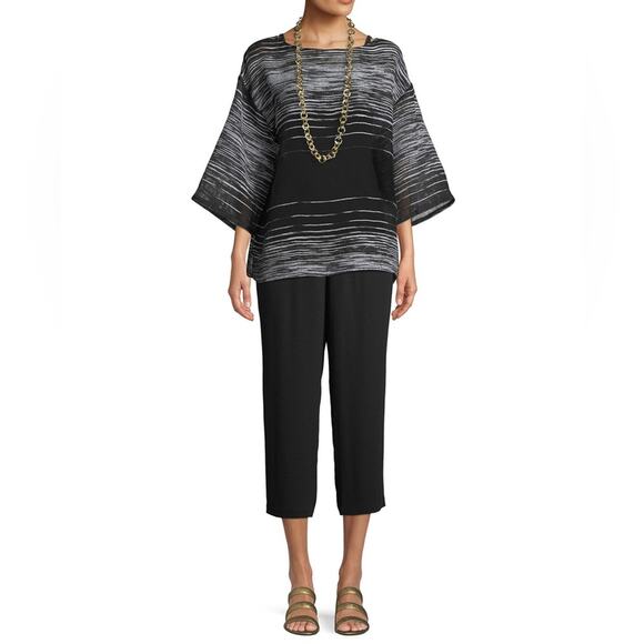Eileen Fisher Half Sleeve Illusion Mesh Top Medium - Picture 1 of 11